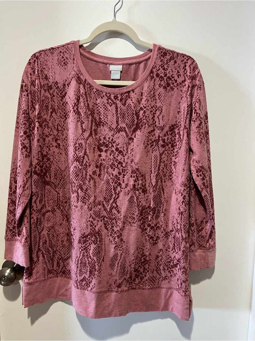 Chico's Rose Pink Snake-Print Pullover Sweatshirt